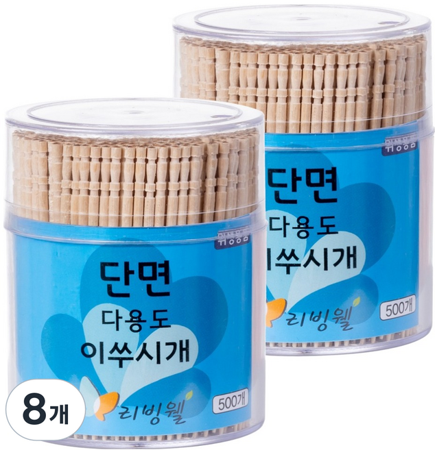 리빙웰 단면 다용도 이쑤시개, 500개입, 8개