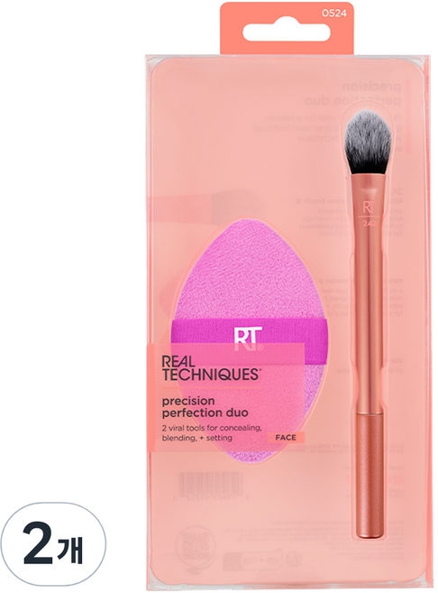 리얼테크닉스 프리시전 퍼펙션 듀오 브러쉬 + 퍼프 세트, 2개, 혼합색상