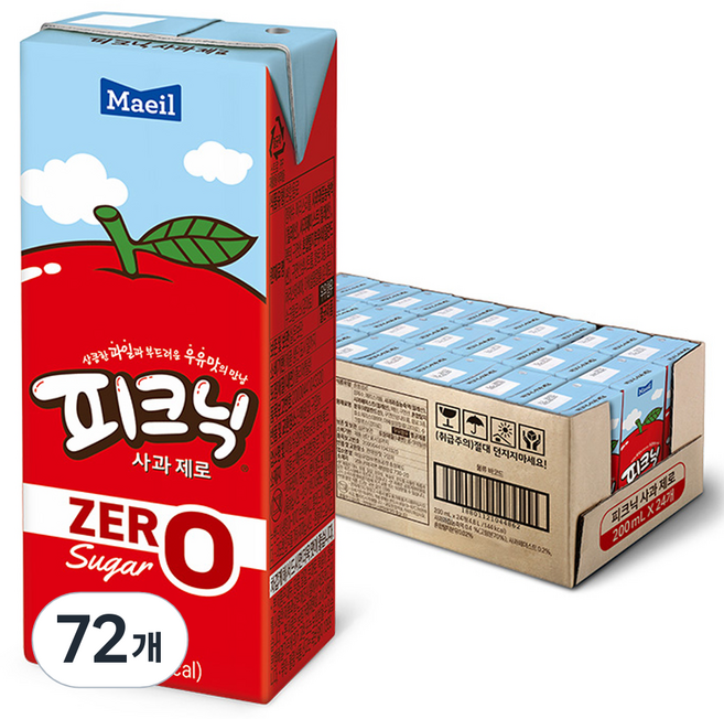 매일유업 피크닉 제로 사과, 200ml, 72개