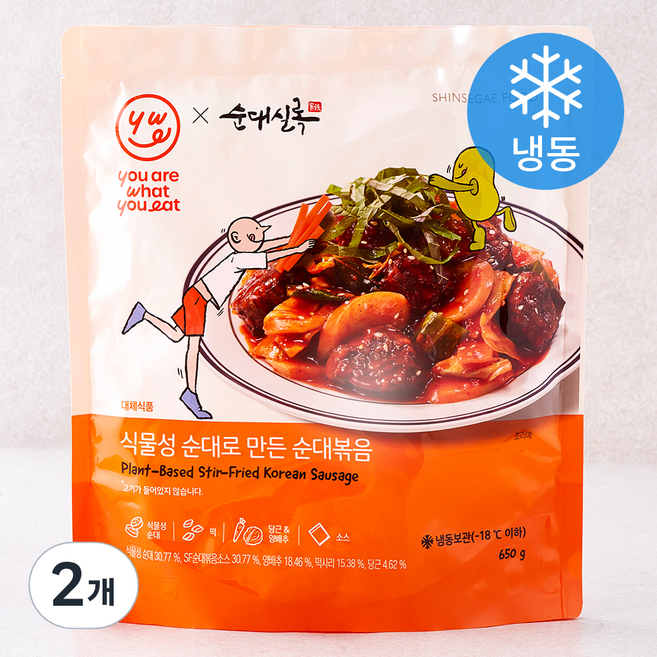 신세계푸드 유아왓유잇 순대실록 식물성 순대로 만든 순대볶음 (냉동), 650g, 2개