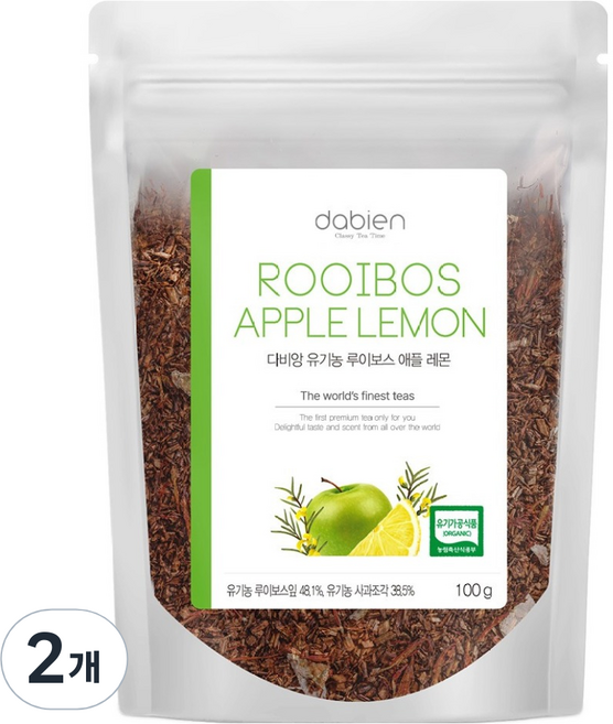 다비앙 유기농 루이보스 애플 레몬 잎차, 100g, 2개