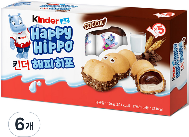 킨더 해피히포 T5 초콜릿, 104g, 6개