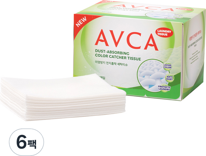 아브카 이염방지 먼지흡착 세탁티슈, 100매, 6팩