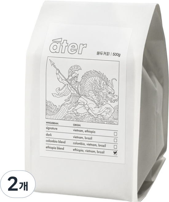 Ater 에티오피아 블렌드 원두커피, 500g, 2개, 홀빈(분쇄안함)