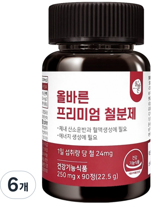 올바른건강식품 프리미엄 철분제, 90정, 6개