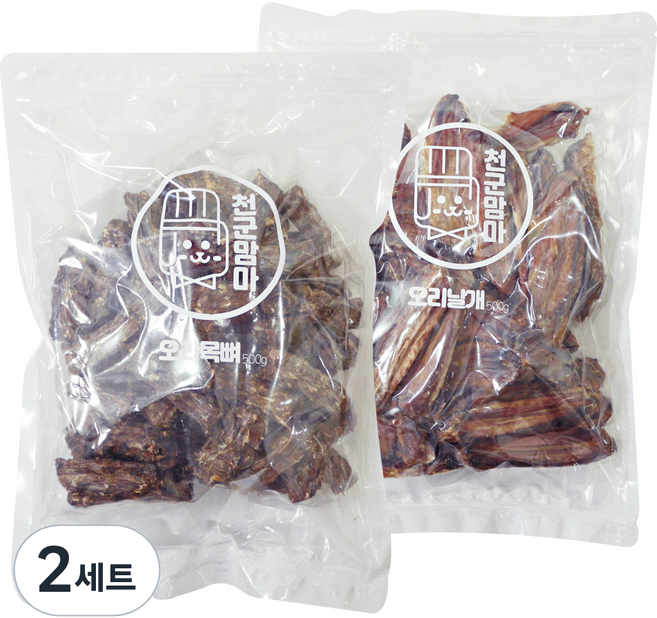 천군맘마 강아지 간식, 오리목뼈, 오리날개, 500g, 2세트