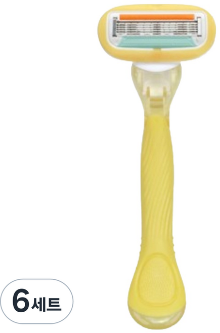 바롬몰 여성용 5중날 긁힘방지 면도기 롱 옐로우헤드 5.5 x 13.8cm + 블레이드 세트, 1개입, 6개