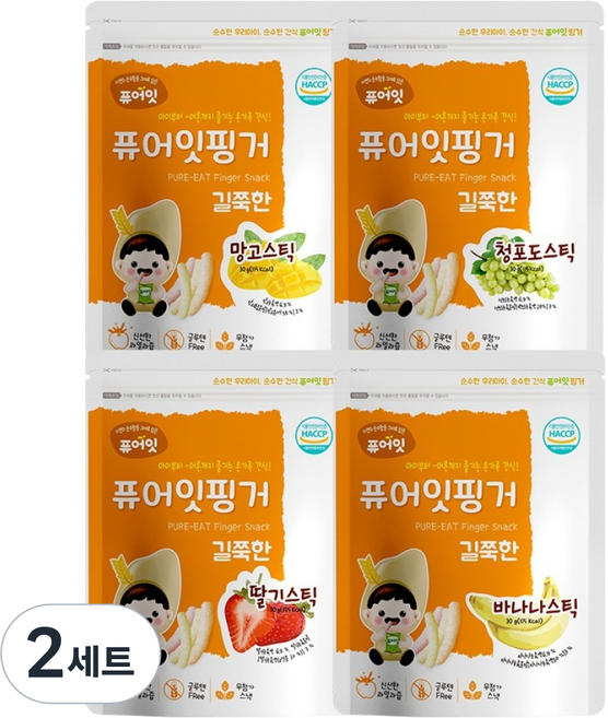 퓨어잇 핑거 길쭉한 과일스틱 30g x 4종 세트, 2세트, 혼합맛(바나나, 딸기, 청포도, 망고)