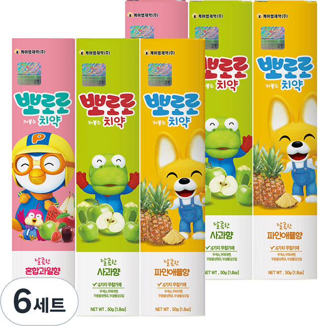 뽀로로 저불소 치약 3종 세트, 50g, 6세트