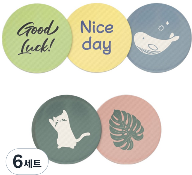 플라이토 디자인 자석 거치대 벽부착 철판 원형 40mm 5종 세트 B, 굿럭 그린 + 나이스 옐로우 + 고래 블루 + 고양이 카키 + 몬스테라 브릭레드, 6세트