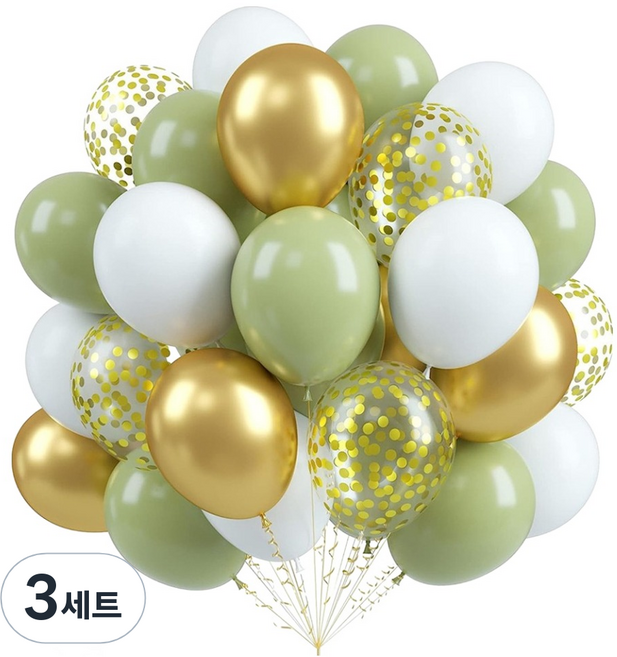 코히모 컨페티 크롬메탈 혼합풍선 30cm 4종 60p + 리본끈 세트 5W0354, 3세트, 그린, 골드, 골드컨페티, 화이트