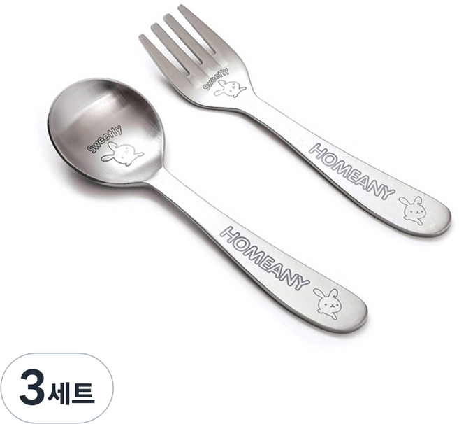 홈애니 유아 스푼포크 세트, 3세트, 토끼, 스푼 + 포크