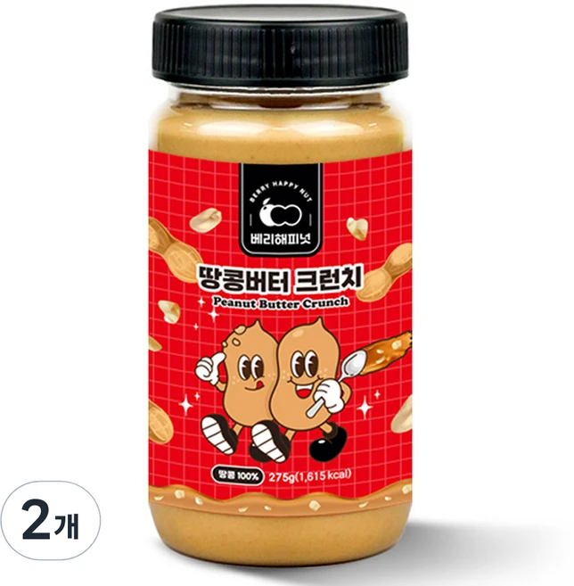 베리해피넛 땅콩버터 크런치, 275g, 2개 - 쿠팡