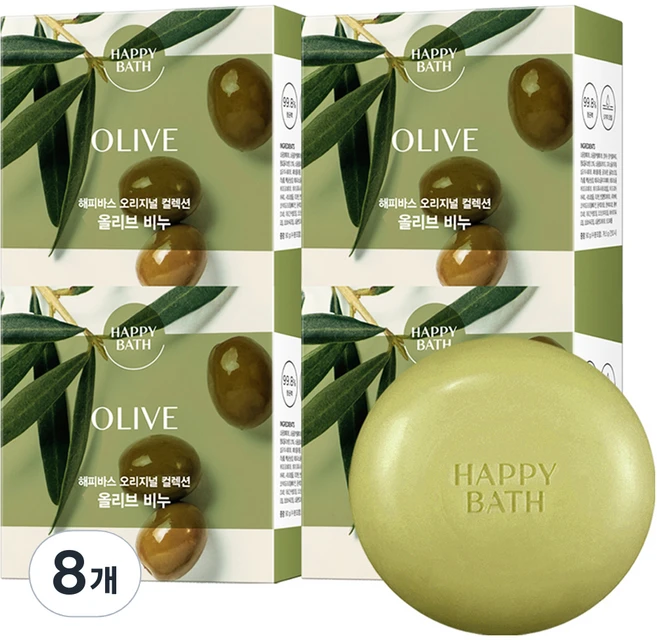 해피바스 오리지널 컬렉션 비누 올리브향, 90g, 8개입 - 쿠팡