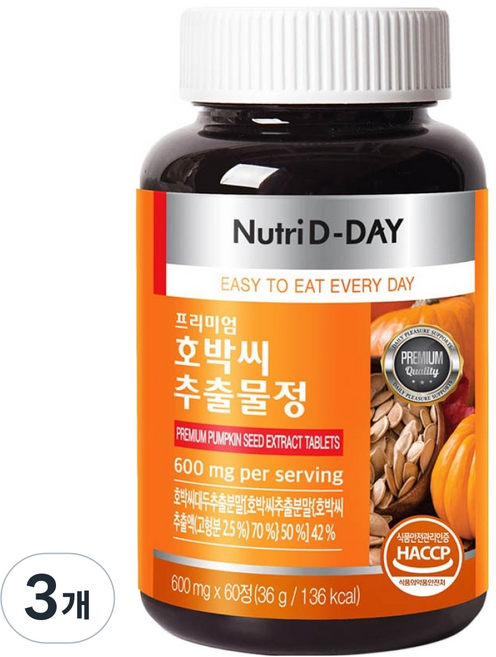 뉴트리디데이 프리미엄 호박씨추출물정 60p, 36g, 3개
