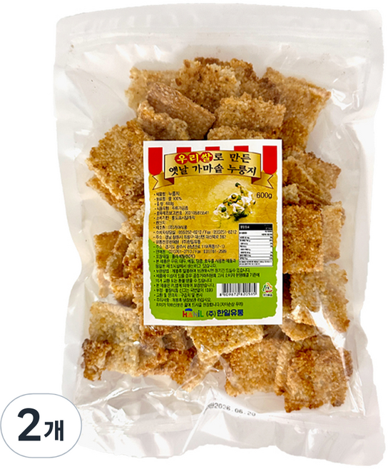 우리쌀로 만든 옛날 가마솥 누룽지, 600g, 2개