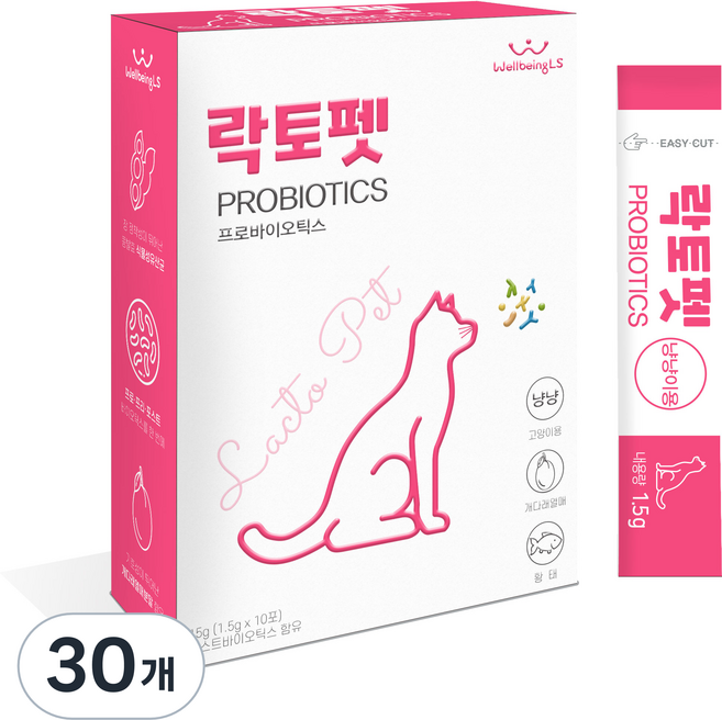 락토펫 고양이 영양제 스틱형, 장건강/유산균, 1.5g, 30개
