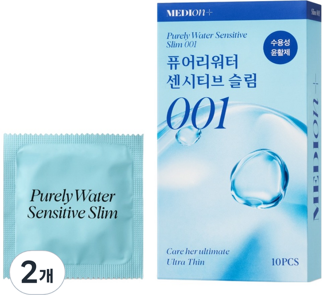 메디온 퓨어리워터 센시티브 슬림 001 콘돔, 10개입, 2개