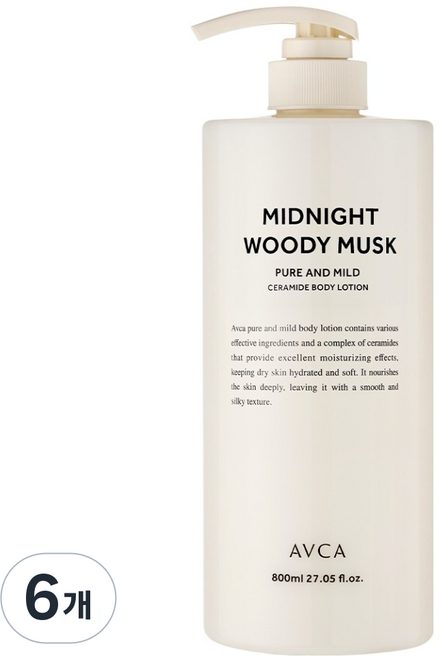 아브카 퓨어 앤 마일드 세라마이드 바디로션 미드나잇 우디머스크, 6개, 800ml