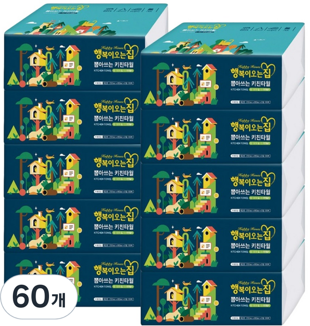 행복이오는집 뽑아쓰는 키친타올 3겹, 100개입, 60개