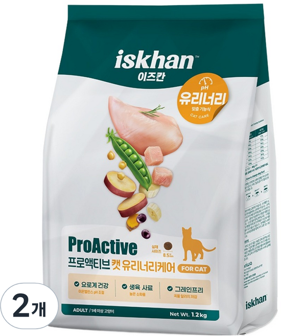 이즈칸 고양이 프로액티브 기능성 사료, 유리너리+결석, 1.2kg, 2개