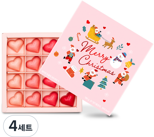 카카오리퍼블릭 크리스마스 에디션 스위트 하트 수제 초콜릿 4종 x 4p 선물세트 180g, 4세트