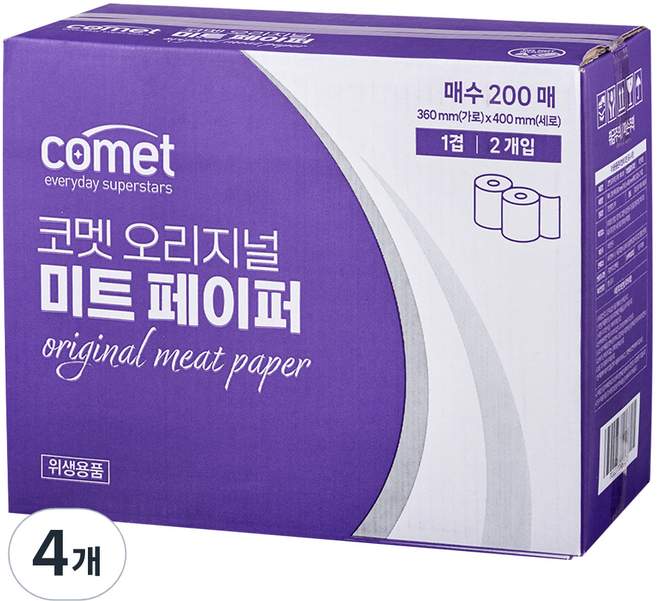 코멧 오리지널 미트 페이퍼 키친타월 360mmX400mm, 4개, 200매입