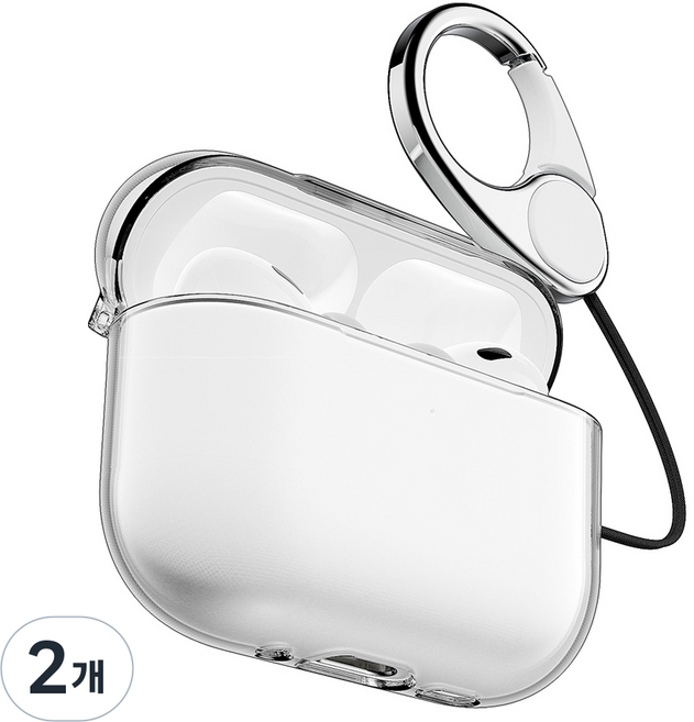 빅쏘 변색없는 하드 1mm 초슬림 일체형 풀커버 카라비너 레빅스킨 에어팟 보호 케이스, 에어팟 프로3, 투명, 2개