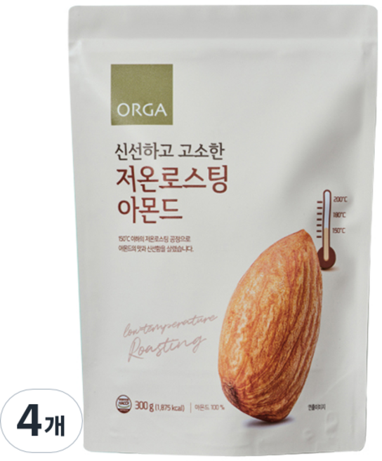 올가홀푸드 저온로스팅 아몬드, 300g, 4개