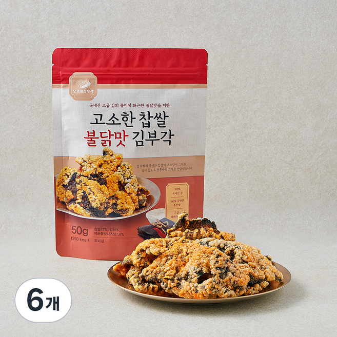 오가네 고소한 찹쌀 불닭맛 김부각, 6개, 50g