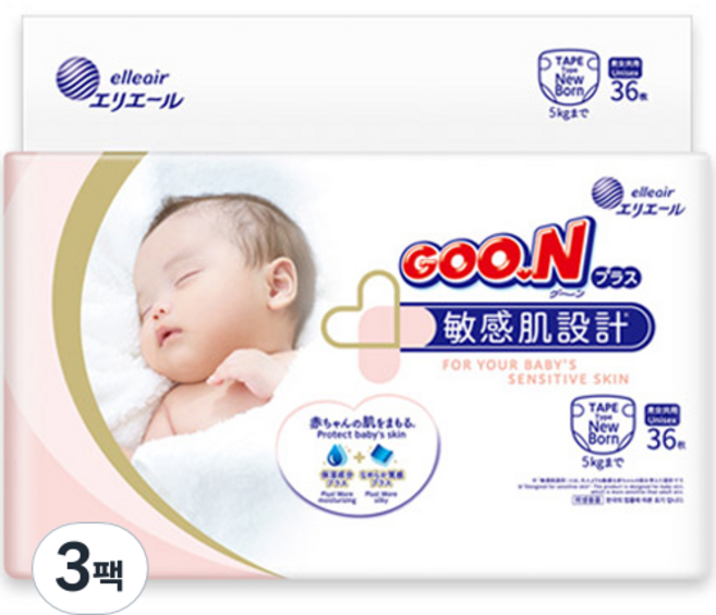 군 플러스 테이프형 기저귀 유아용, 신생아용(NB), 108매