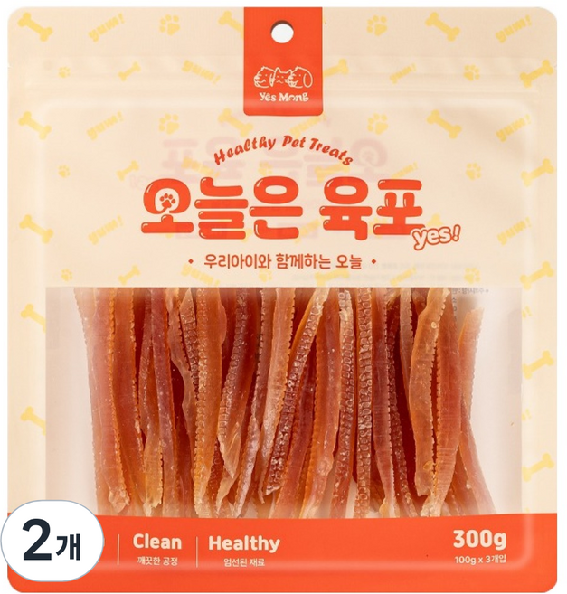 예스몽 오늘은 육포 강아지 간식, 닭가슴살 소프트스틱, 300g, 2개