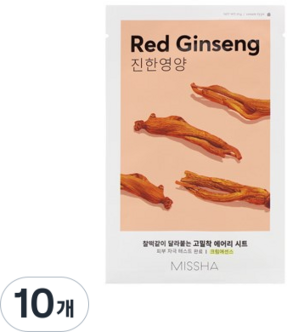 미샤 에어리 밀착 시트마스크 홍삼, 1개입, 10개
