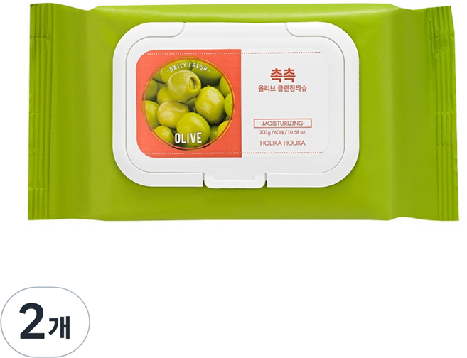홀리카홀리카 데일리 프레시 촉촉 올리브 클렌징 티슈, 60개입, 2개