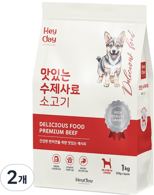 헤이데이 전연령 강아지 맛있는 수제 소프트사료, 소, 1kg, 2개