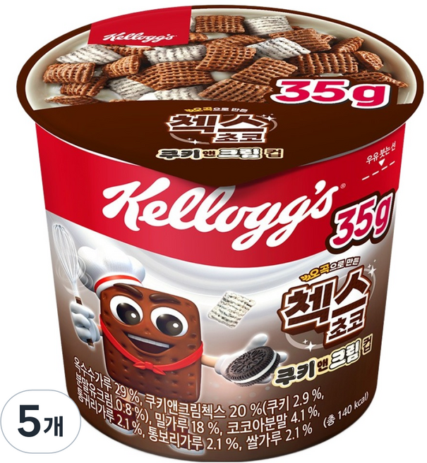 첵스초코 쿠키앤크림 컵시리얼, 35g, 5개