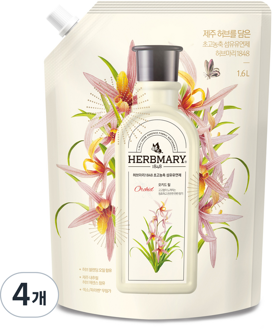 허브마리 섬유유연제 오키드 힐 리필, 1.6L, 4개