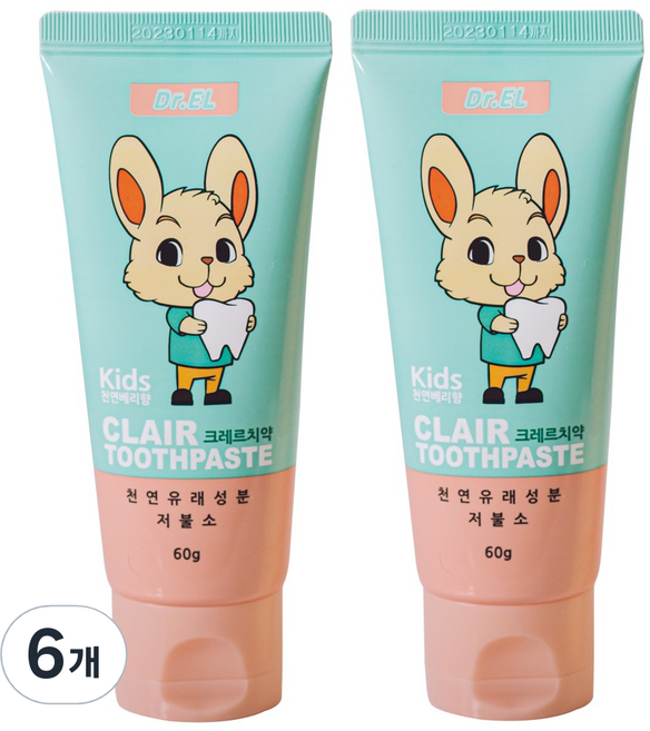 닥터이엘 키즈 28탁 크레르 저불소 치약, 60g, 6개