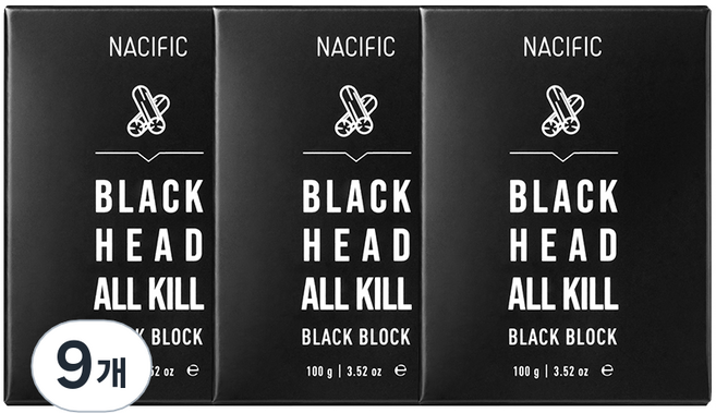 네시픽 블랙헤드 올킬 블랙 블록 클렌징 비누, 100g, 9개