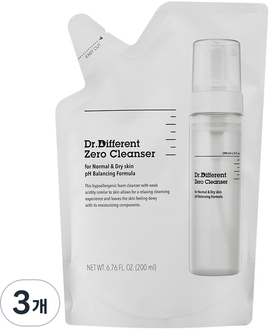 Dr.Different Zero 潔面乳 補充包 中乾性肌膚適用, 200ml, 3個