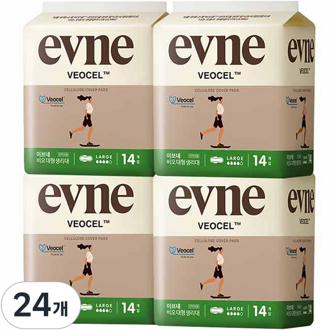 이브네 비오셀 생리대 날개형, 대형, 14개입, 24개