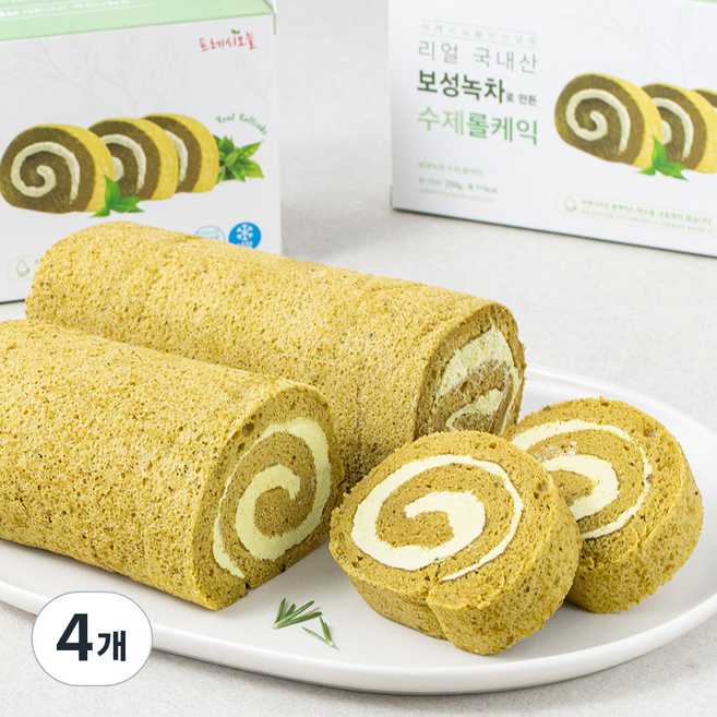 프레시오늘 신선냉장 리얼 보성녹차로 만든 수제 롤케익, 250g, 4개