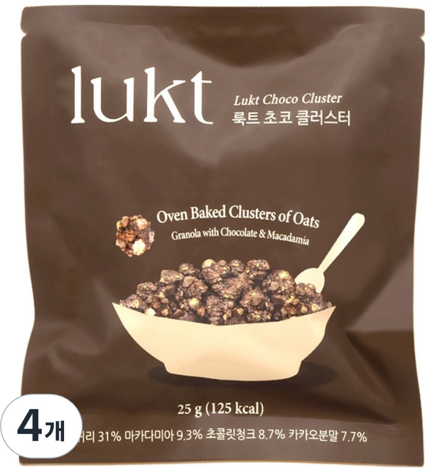 룩트 초코 클러스터 그래놀라, 25g, 4개