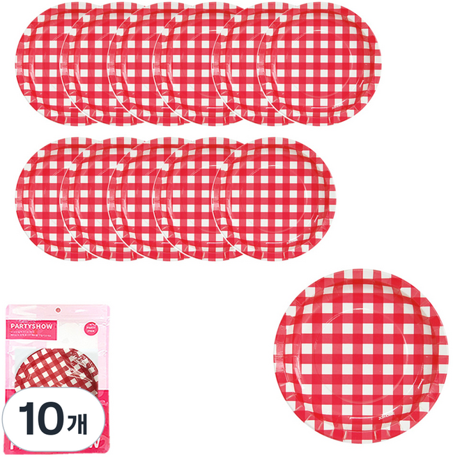 PARTYSHOW 格紋盤 紅色 18cm, 6入, 10個