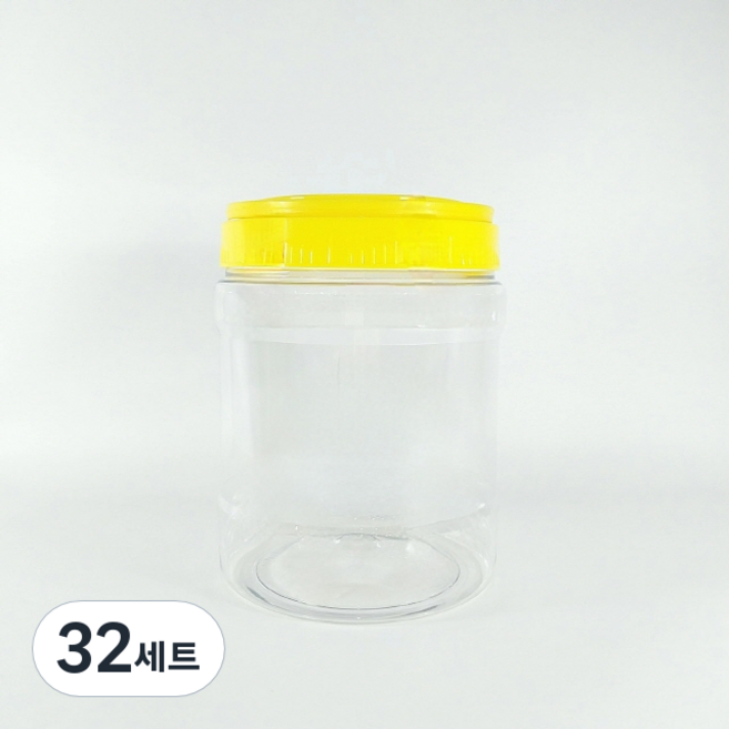 大寬口圓形PET瓶 1.65L+蓋子 黃色組, 瓶子+蓋子, 32組