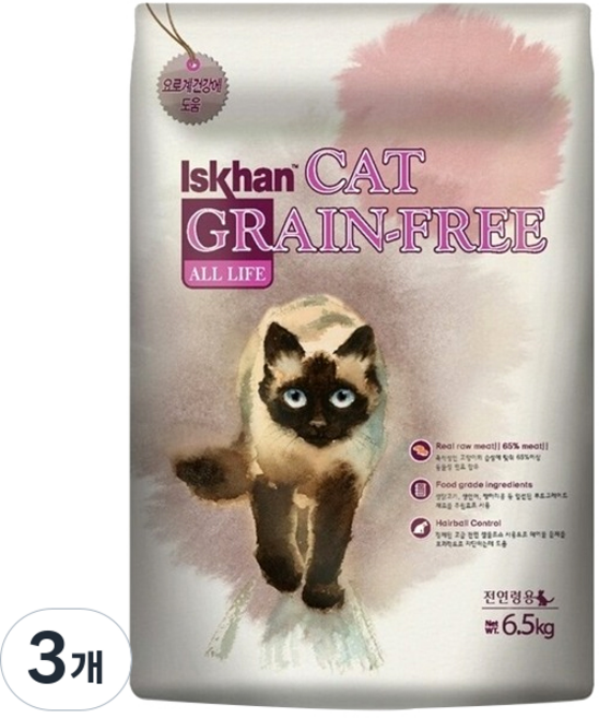 이즈칸 캣 그레인프리 올라이프 기능성 사료, 유리너리+헤어볼, 6.5kg, 3개