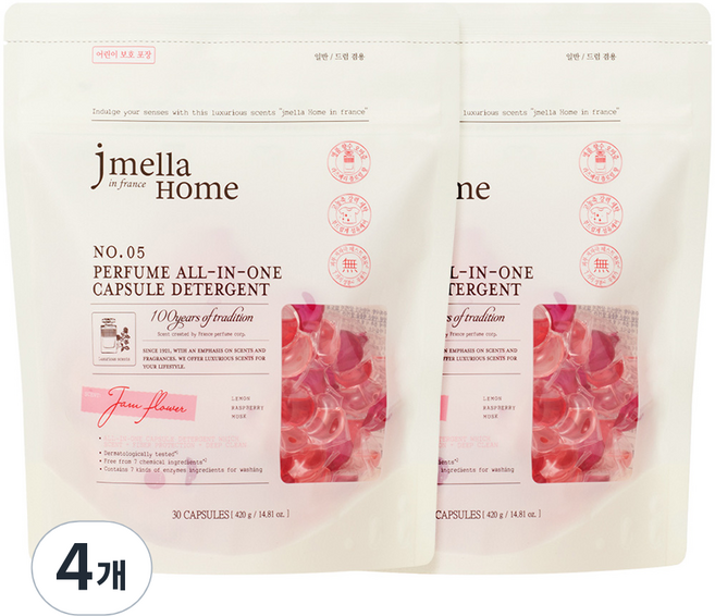 제이멜라 홈 인 프랑스 잼 플라워 퍼퓸 올인원 캡슐 세제, 30개입, 4개