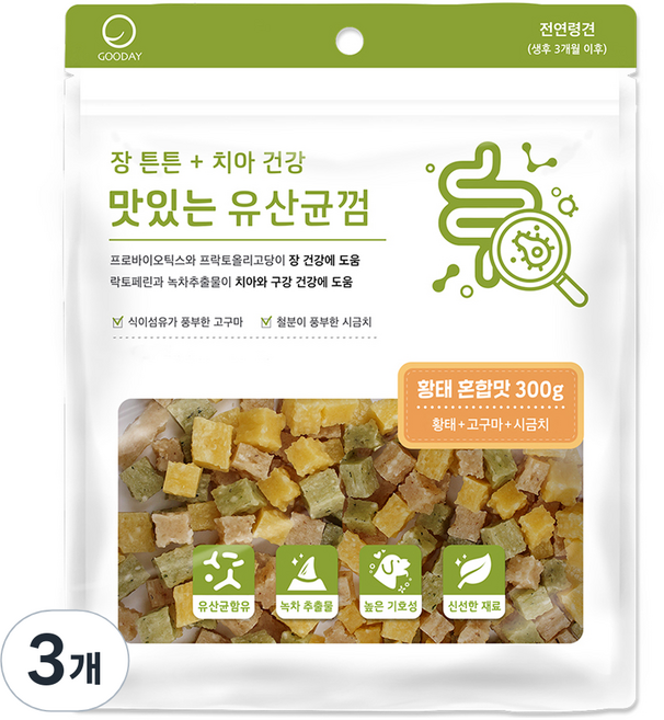 굿데이 강아지 맛있는 유산균껌, 황태 혼합맛, 300g, 3개