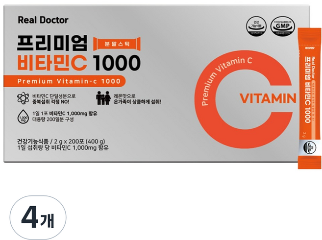 Real Doctor 優質維他命C 1000 精華粉條, 4個, 200冊