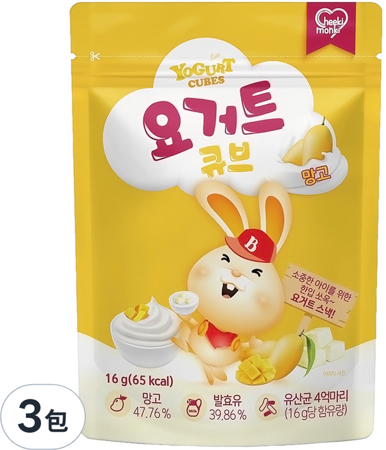 Cheeki monki 萌寶寶 優格餅, 芒果, 16g, 3包